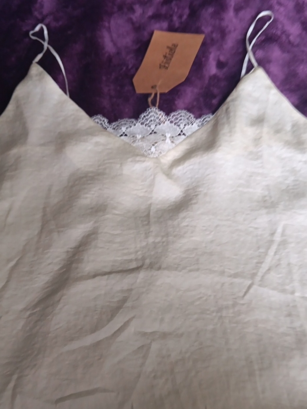 Lace Trim Cami Tank Top - Cream